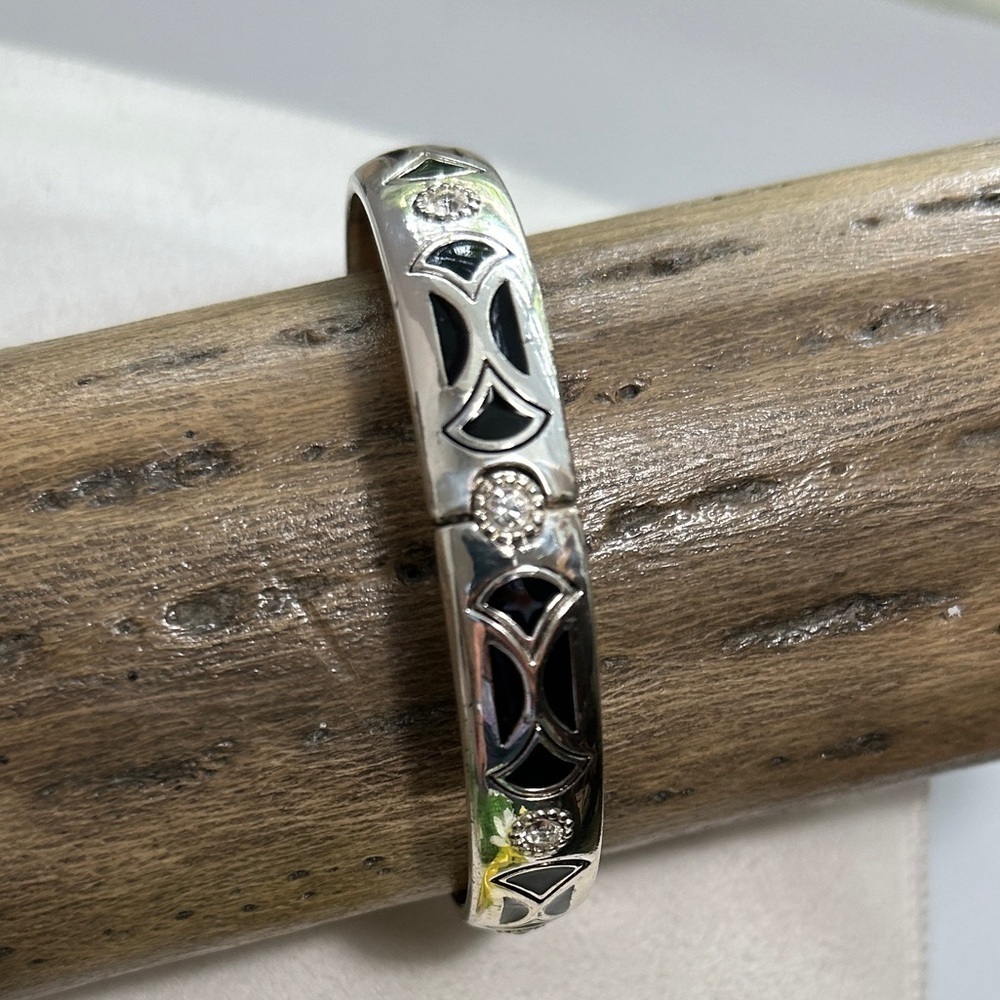 Brighton Capella Bangle Bracelet Magnetic Hinged Black Enamel Silver Plated - Picture 8 of 16